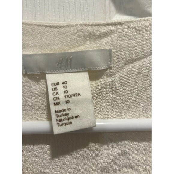 H&M‎ Women's Off White  Chiffon Blouse Size 10 Long Sleeve Boho Embroidered - Picture 3 of 6